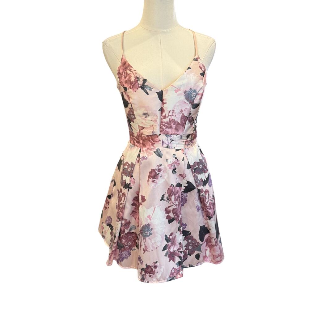 Windsor Gina Floral Skater Dress Lace Back Plunge V Party XS - Picture 3 of 6